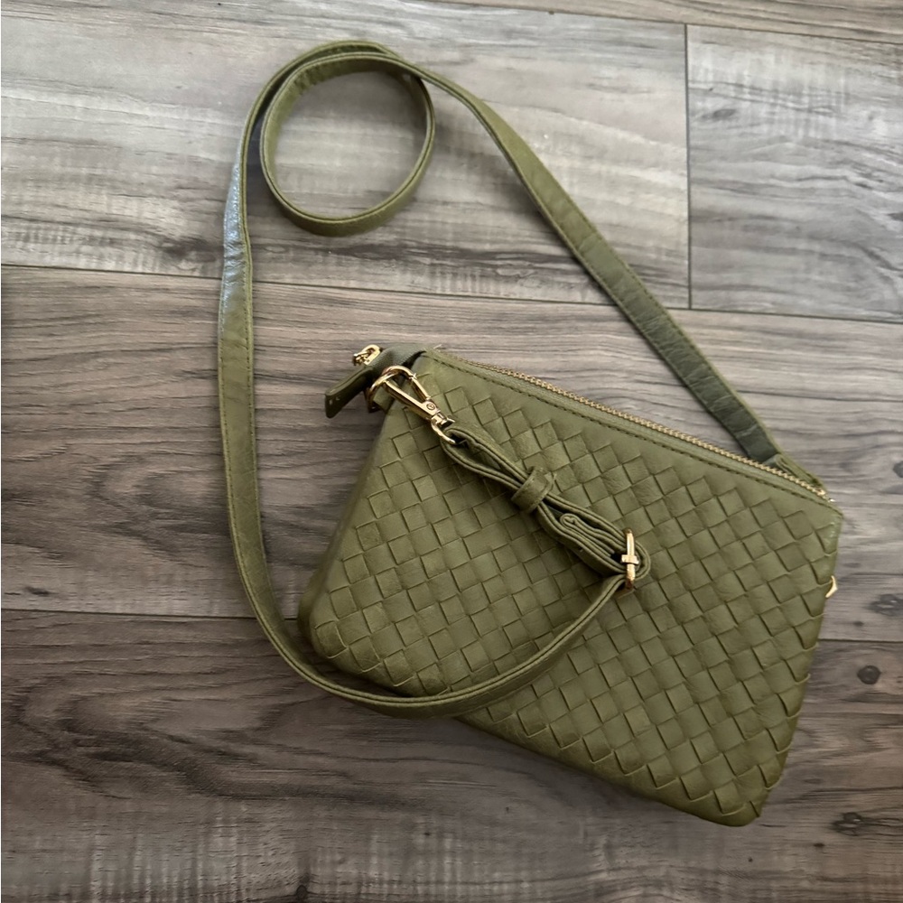 Olive Green Woven Crossbody Bag